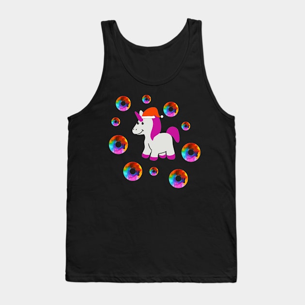 Christmas Unicorn and Rainbow Donuts Tank Top by EdenLiving